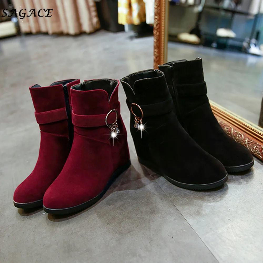 SAGACE/обувь Женские ботильоны из флока Теплая обувь Сезон осень зима Однотонные