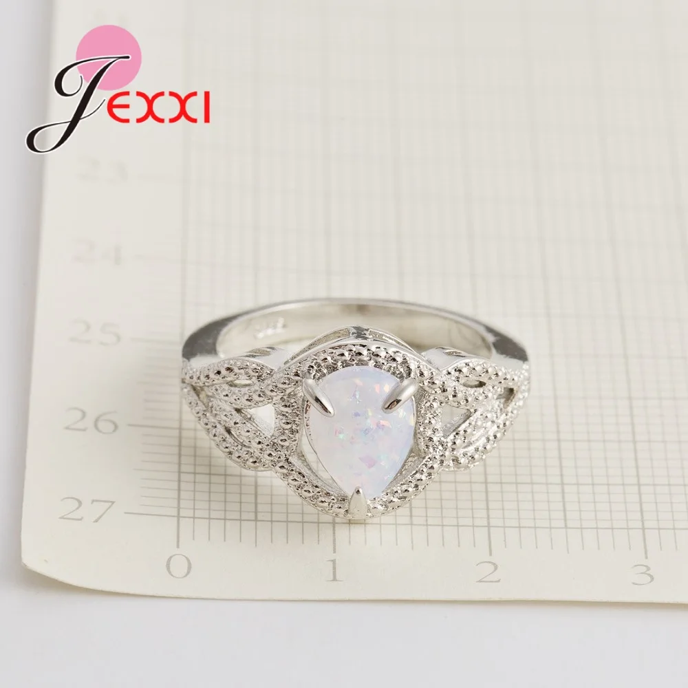 

Fashion Water Shape Pattern Opal Rings For Charming Women Lovers Real 925 Sterling Silver Crystal Accessories Hot Selling