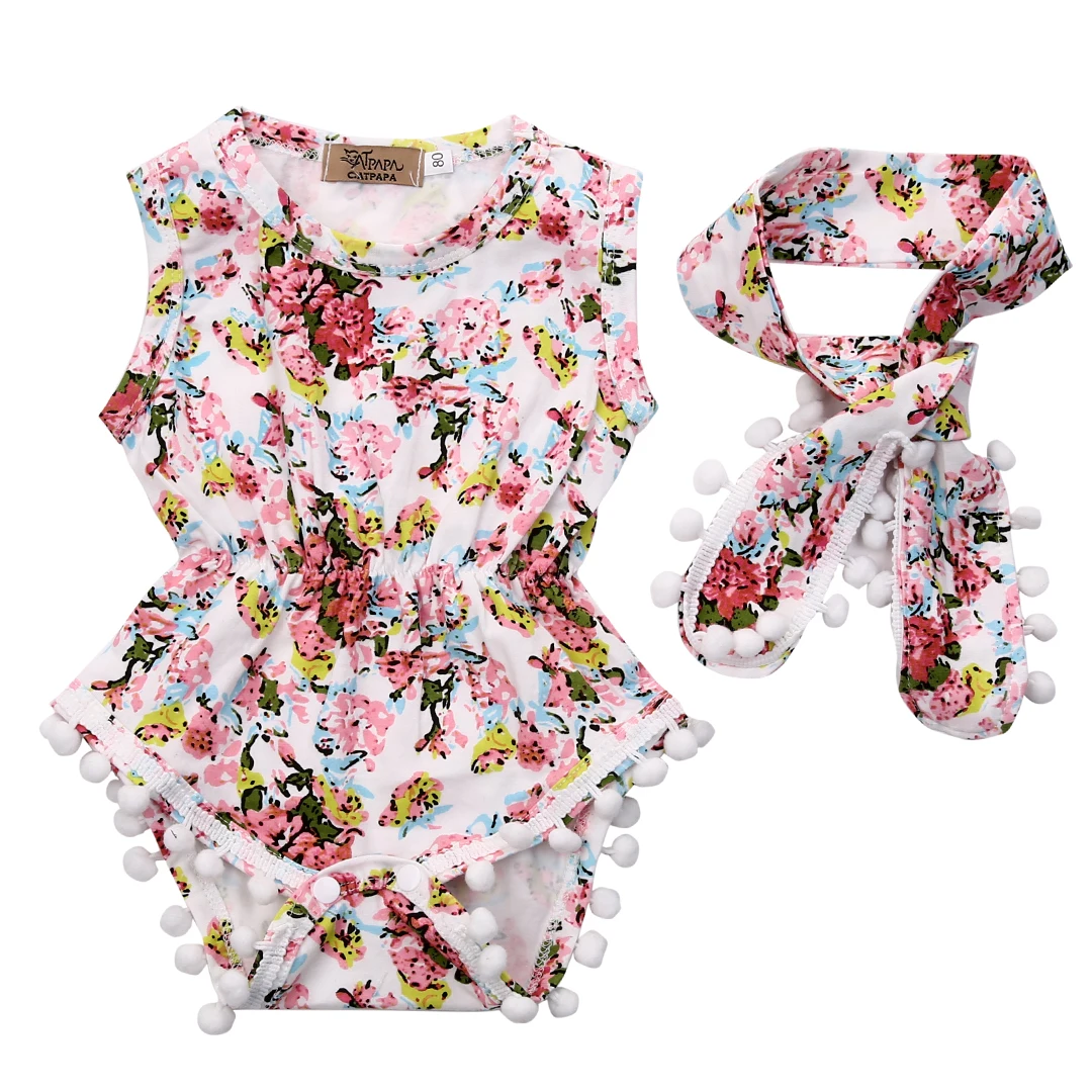 

Emmababy повседневная одежда для новорожденных девочек с цветочным принтом и кисточками