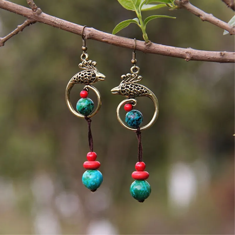Оригинальные серьги в стиле ретро с Фениксом|beaded earrings|earrings chineseearrings ethnic |