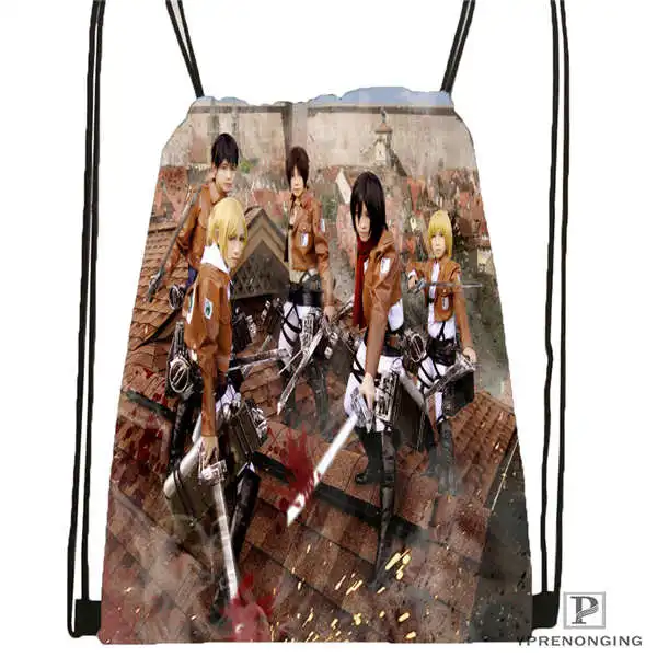 Пользовательские attack_on_titan_bowser_Drawstring рюкзак сумка милый детский (Черная задняя