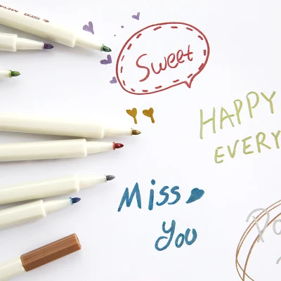10 Colors Paint Marker Pens Scrapbooking Graffiti Colored Markers Set Metallic Brush Pen For DIY Black Card Album | Канцтовары для