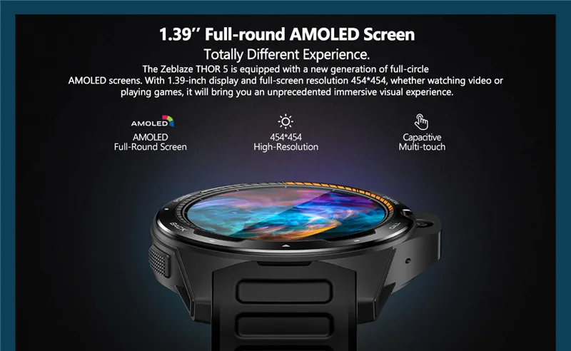 Новые флагманские гибридные Смарт-часы Zeblaze THOR 5 с двойной системой 1,3" AOMLED экран 454*454p x 2 ГБ+ 16 Гб 8,0 МП фронтальная камера Смарт-часы