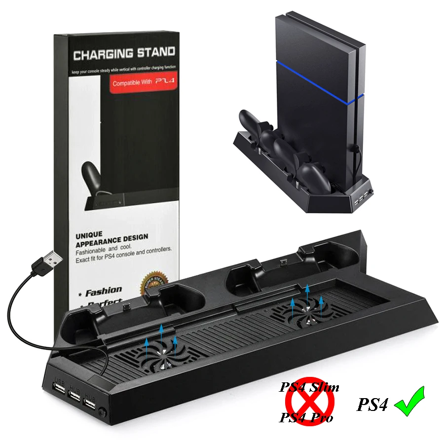 PS4 подставка для двух контроллеров Зарядное устройство зарядки док станции кулер