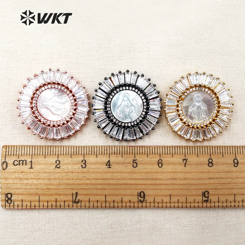 

MP094 WKT 2018 new design the virgin Mary shell setting micro pave cubic zirconia around religion style pendant fashion jewelry