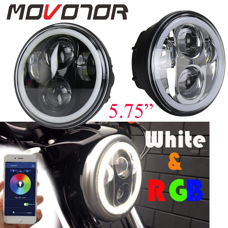 RGB Белый halo Кольцо DRL Angel eye 5,75 дюймов светодиодные фары для Harley Sportster Touring Super Glide Dyna