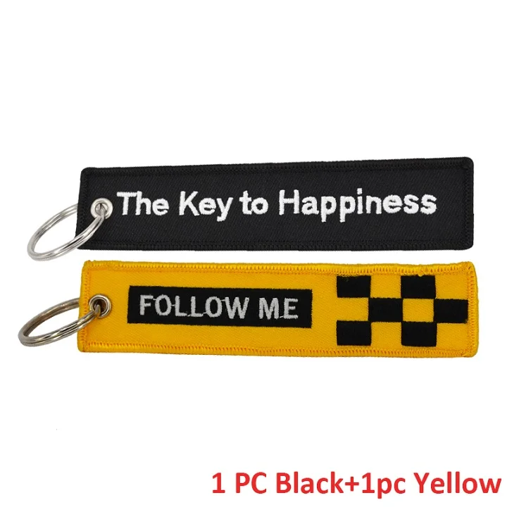 1PC Black 1PC Yellow Remove Before Flight Key Holder FOLLOW ME брелок ювелирные изделия вышивка ключ от счастья брелок авиации подарки llavero - Цвет: 1PC Black 1PC Yellow
