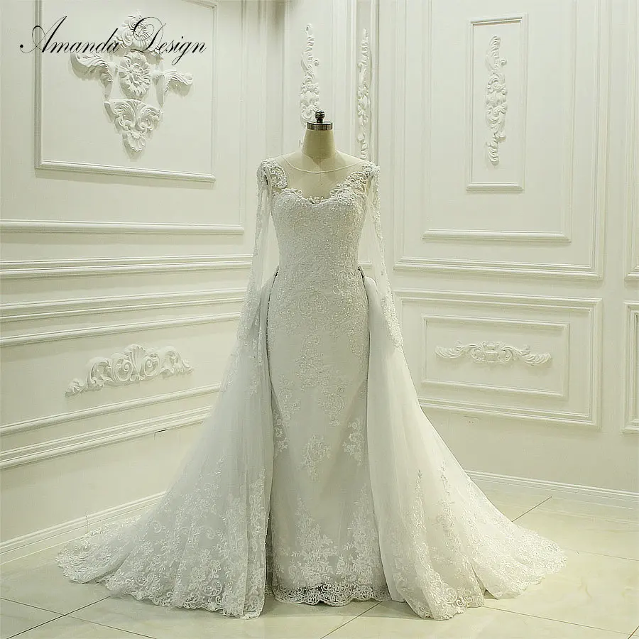 Свадебное платье 2 в 1 с длинным рукавом и съемным шлейфом 2019|vestido de noiva|vestido noiva realde |