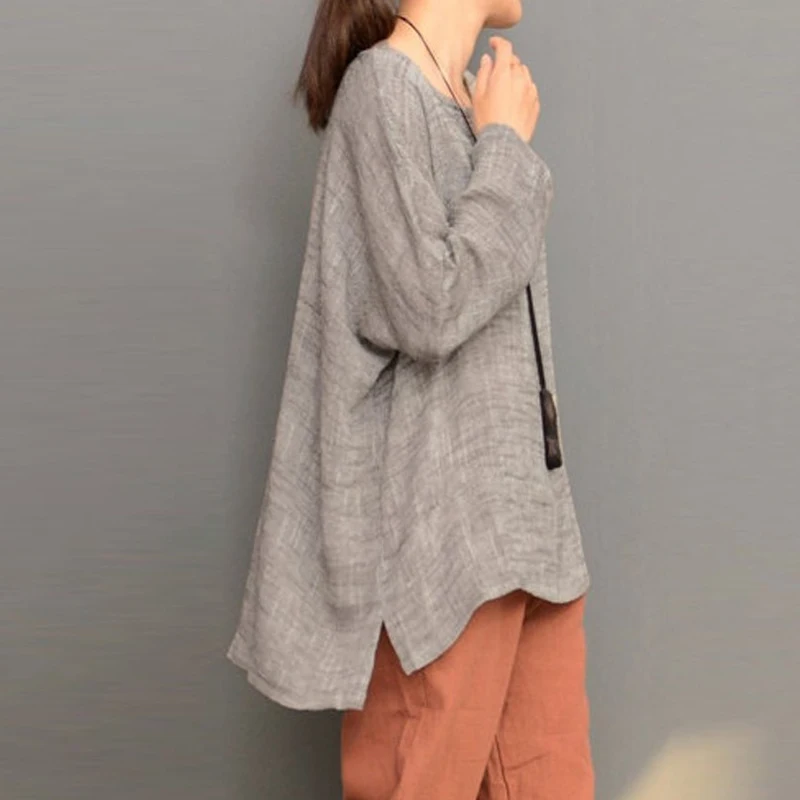 Женская Летняя Повседневная рубашка с круглым вырезом топы из хлопка винтажные