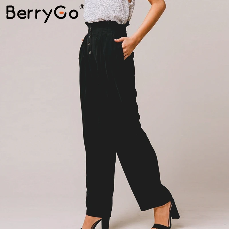 BerryGo эластичные брюк кнопки высокой талии женские Повседневная сплошная уличная