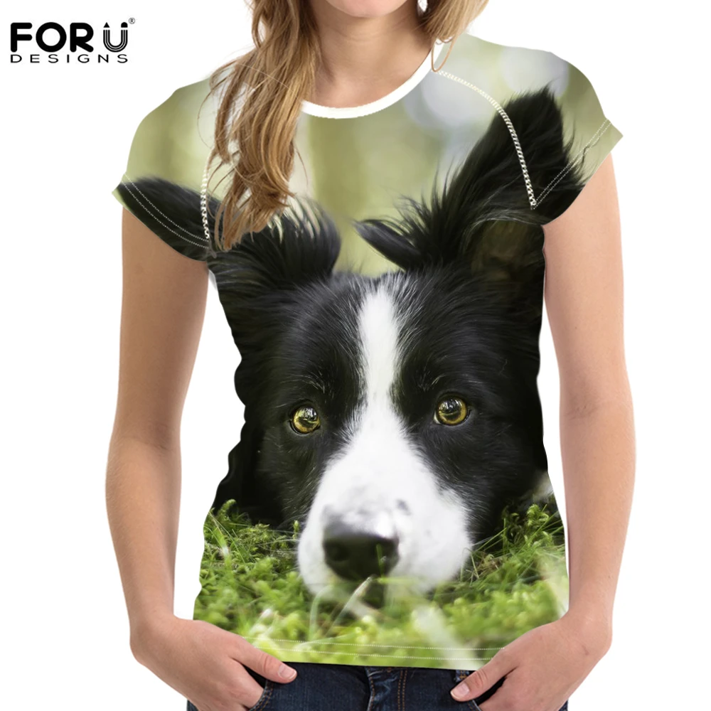 FORUDESIGNS Border Collie Terrier женские летние 3D футболки на заказ Брендовые повседневные с