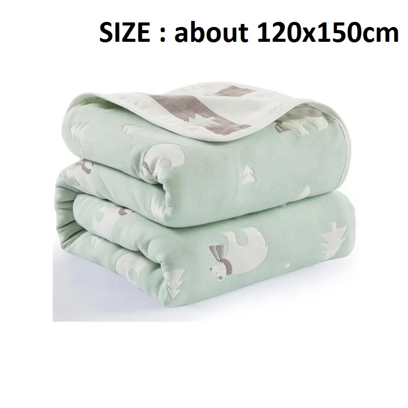 green bear120x150cm Многофункциональное детское одеяло, шестислойное Хлопковое одеяло, Пеленальное Одеяло для новорожденных, дышащее влажное одеяло для сна, диванное одеяло для отдыха покрывало для сна - Цвет: green bear120x150cm