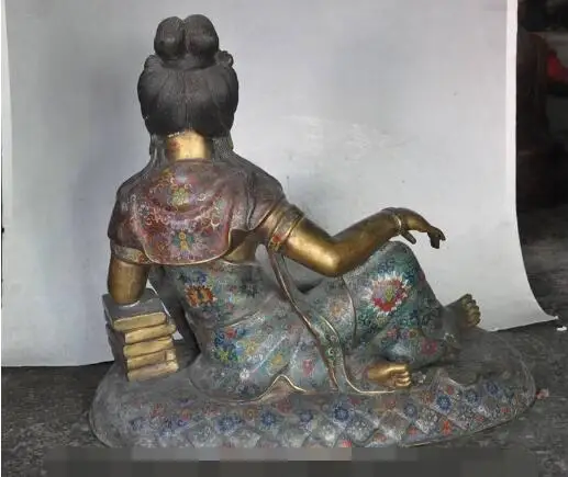 S3267 китайский буддийский клойсон эмаль бронзовая позолоченная книга Kwan Yin статуя