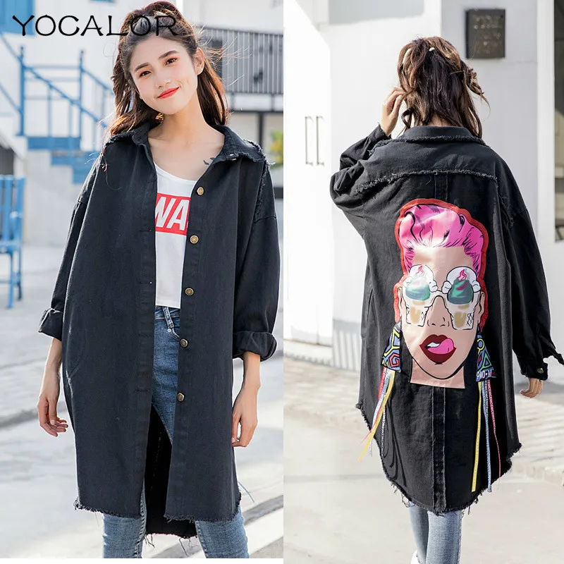 Boyfriend Casual Denim Jacket Woman Loose Coat Vintage Pattern Korea Print Windbreaker Chaqueta Mujer Harajuku Befree Vadim