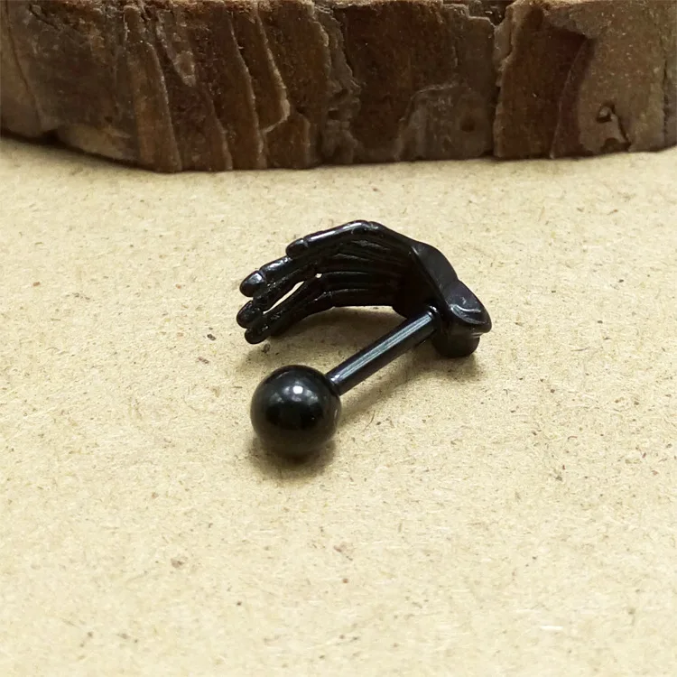 Панк готические мужские серьги с черепом позолоченные черные гвоздики из