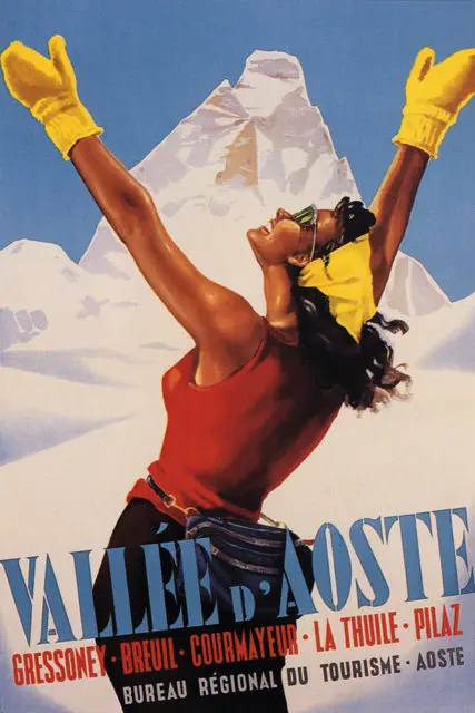 Винтажный постер для катания на лыжах спорта путешествий инвернали в Италии