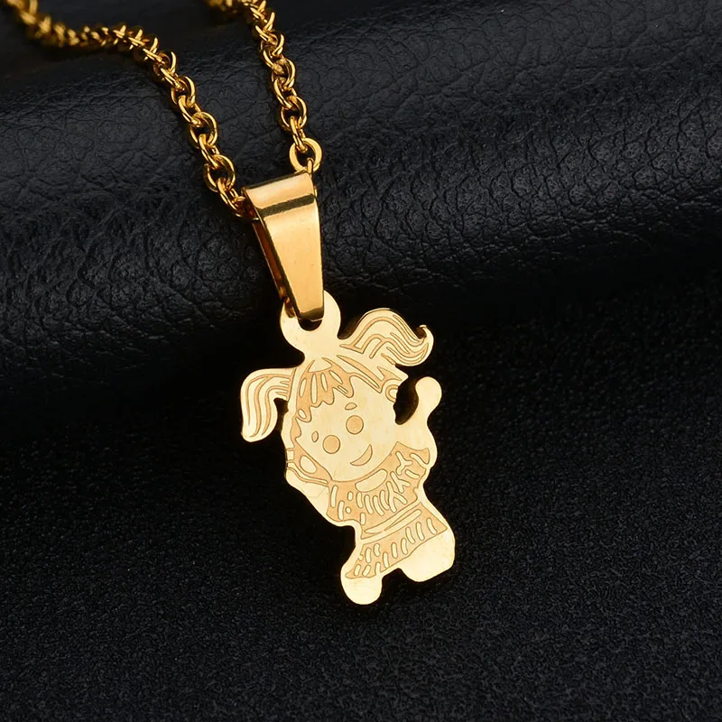 Trendy Cartoon Children Jewelry Dance Boy Girl Gold Color Stainless Stee Necklaces Pendant Kolye Collier | Украшения и аксессуары