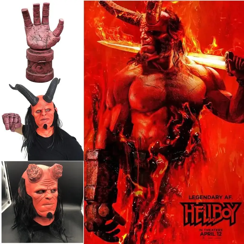 Фильм Hellboy Голова маска Хэллоуин нарядное платье косплей реквизит латексные маски перчатки маска