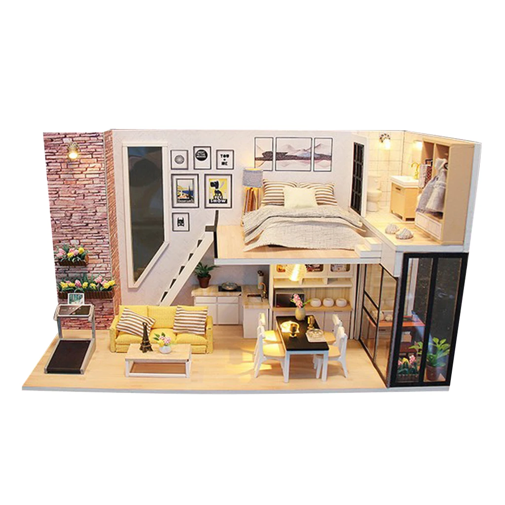 1/24 миниатюрный кукольный домик Diorama DIY, набор аксессуаров, современный стиль, Двухуровневый дом для квартиры, детский подарок на день рождения