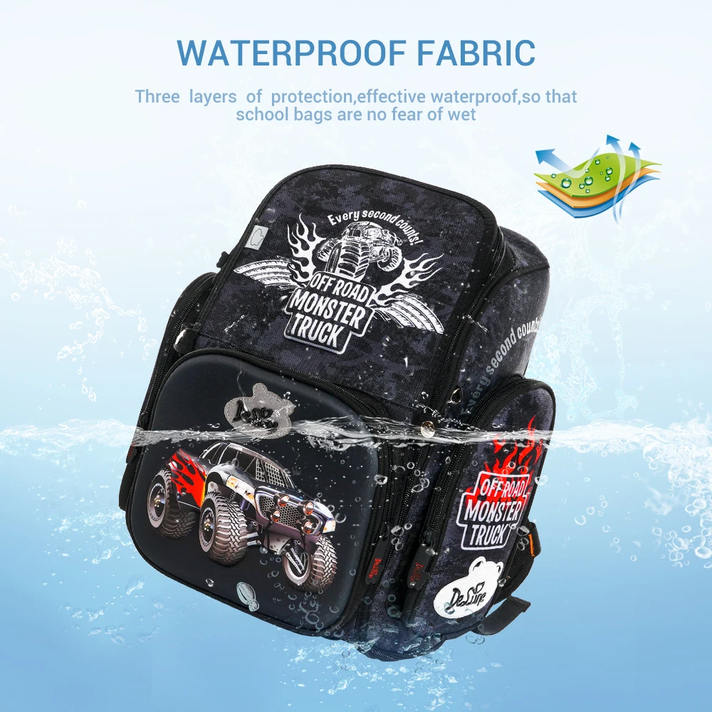 Delune Brand Girls Lovely Cat 3D Orthopedic School Bags for Children Boys SUV Cars Schoolbag Backpack Mochila Infantil Grade 1-5