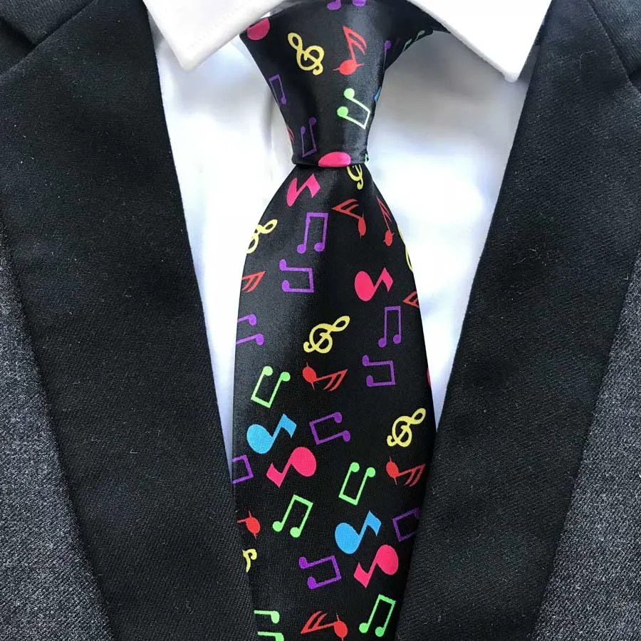 

9cm Men Unique Designer's Musical Necktie Musician performer Ties Black with Colorful Music Notes