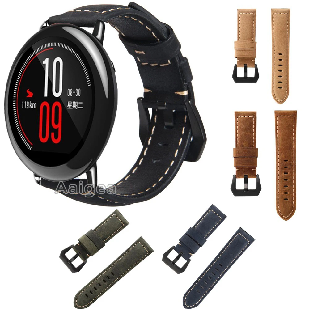 Ремешок для часов из натуральной кожи для Xiaomi Huami Amazfit Pace, умные часы, классическая черная Пряжка, сменный мягкий ремешок на запястье
