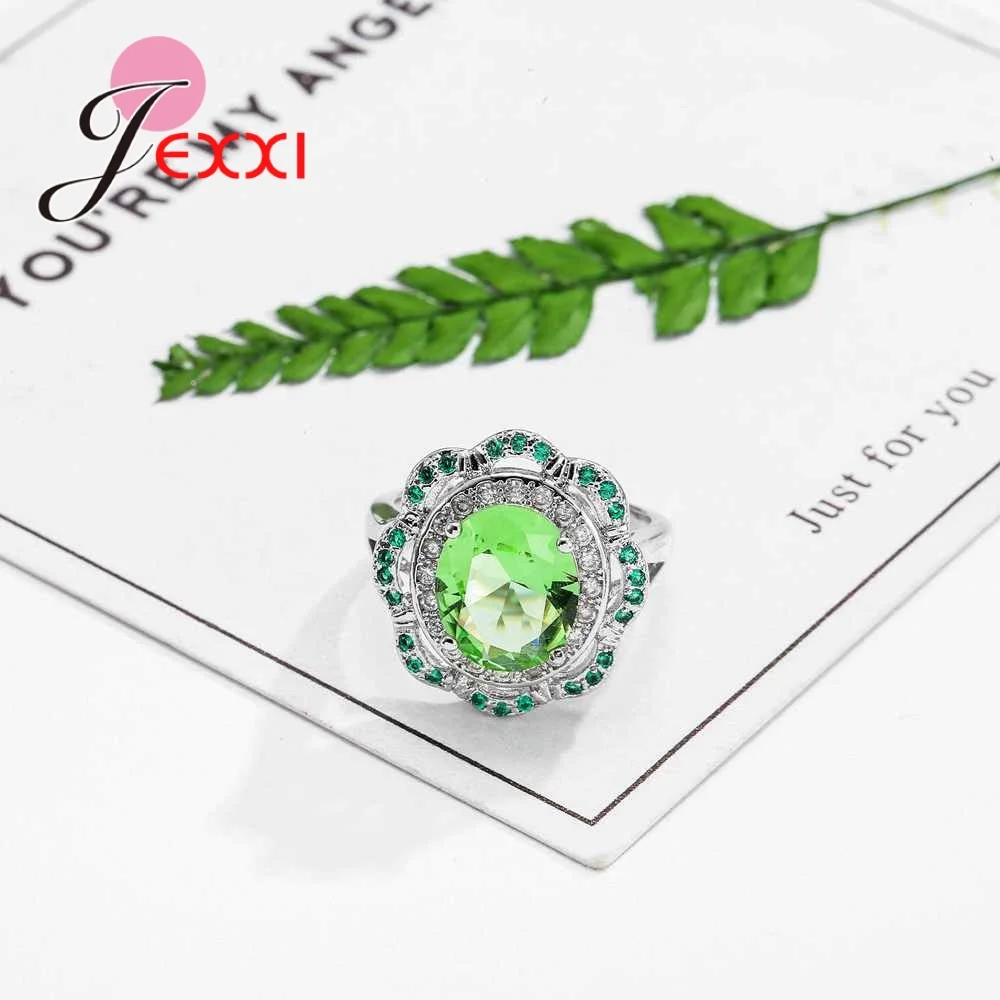 High-End 925 Sterling Silver Crystal Jewelry Women Colorful Fashion Hollow Flower Rings New Bijoux for Femme | Украшения и