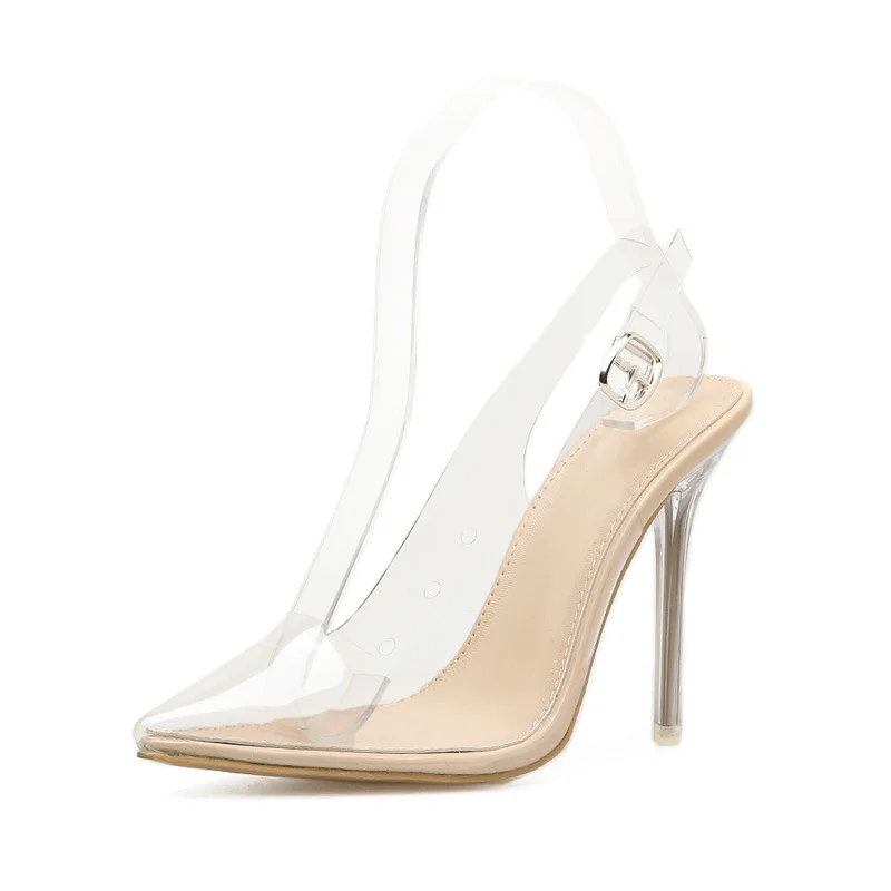 Женские прозрачные туфли-лодочки на шпильке с острым носком и кристаллами