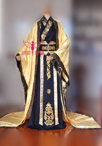 Великолепный мужской костюм для фотосъемки черный и золотой цвет hanfu с широким