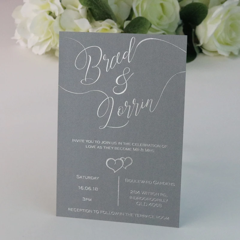 60-Personalized Elegant silver foiled Wedding Invitation Cards with envelopes seals- custom printing | Дом и сад