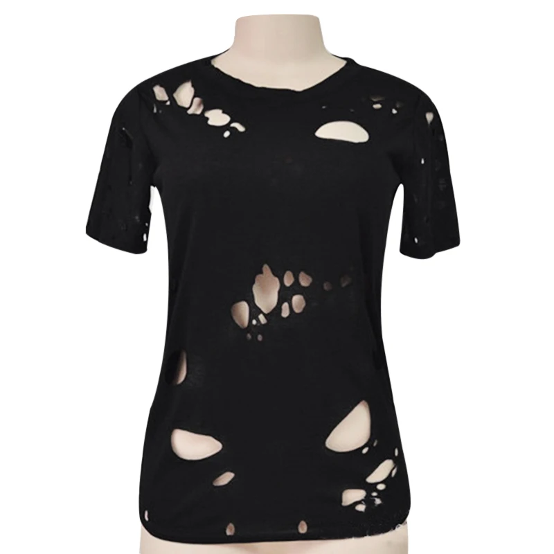 2017 модная женская блузка с дырками короткими рукавами сексуальные черные белые