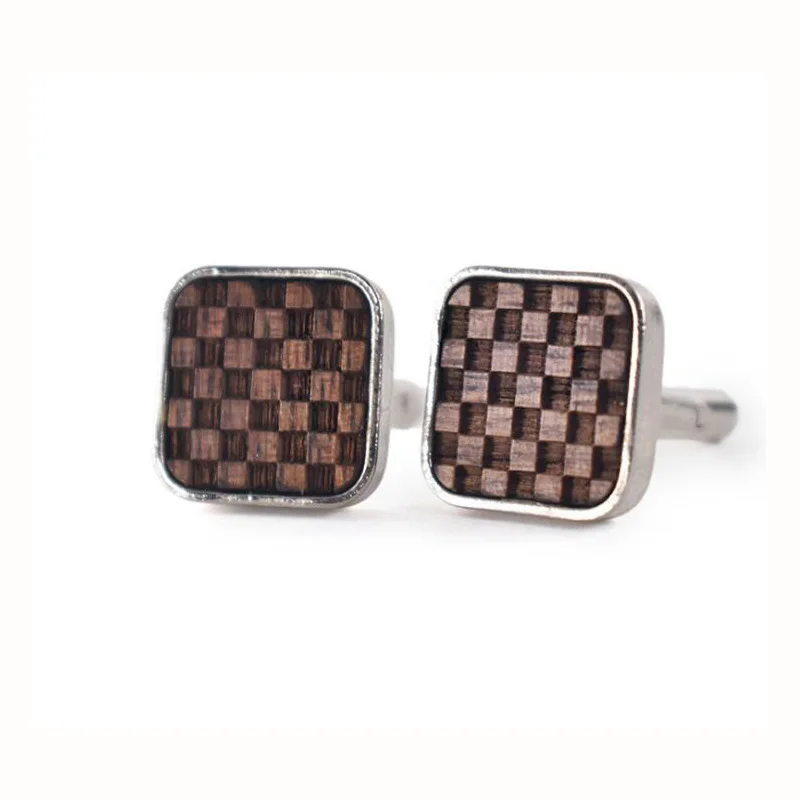 16 мм квадратные запонки из цельного дерева Черный Орех Деревянный Сплав модные