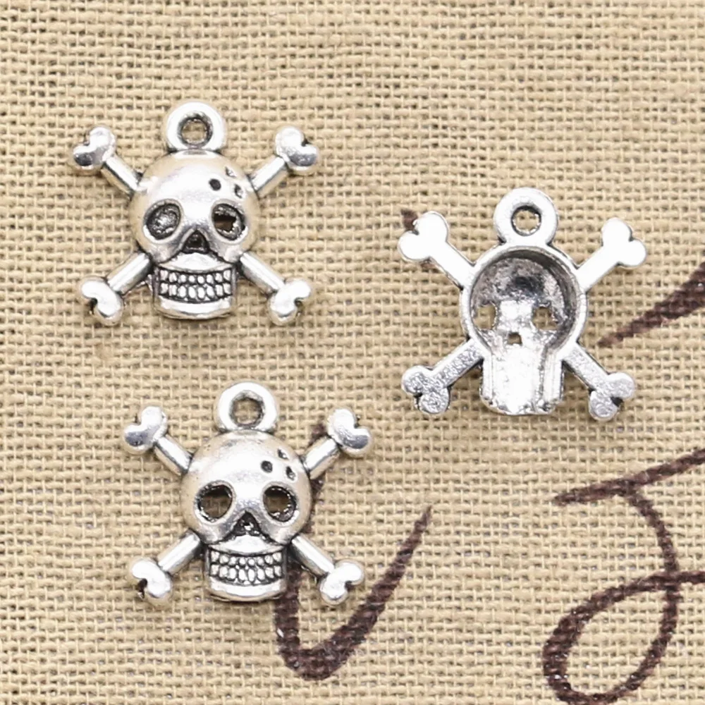 

30pcs Charms Skull Pirate Flag 15x17mm Antique Silver Color Pendants DIYCrafts Making Findings Handmade Tibetan Jewelry