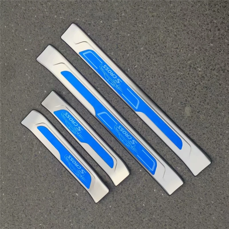 

4pcs/set Stainless steel exterior door sill strip fit for S-CROSS Threshold trim welcome pedal Scuff plate guard cover