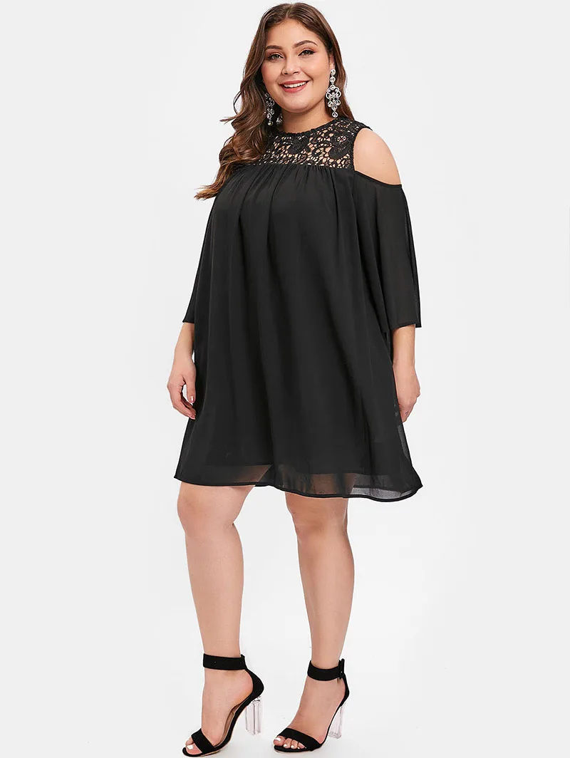 PlusMiss размера плюс 5XL из кружев кроше с открытыми плечами шифона Мини платья Для