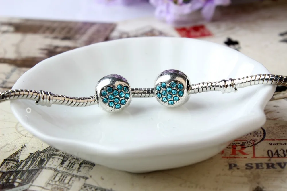 DGW 6 цветов высокое качество сердце Шарм бусины с кристаллом подходит