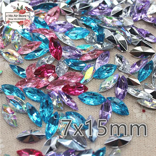 mix color 100pcs 100 шт 7x15 мм прозрачный акриловый из горного хрусталя камень маркиза граненые Стразы Украшения для самодельного изготовления без отверстия - Цвет: mix color 100pcs