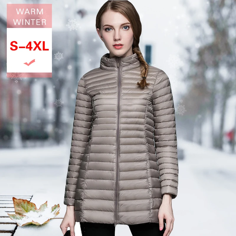 Новинка зимняя женская длинная куртка 4xL на белом утином пуху женское