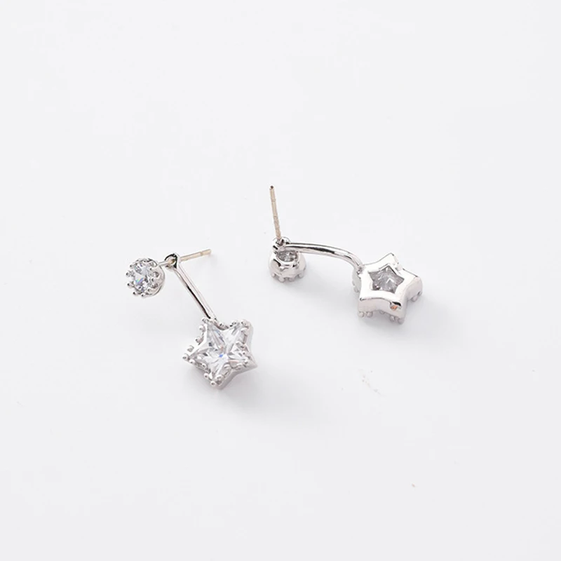 925 Silver Pin Korea Small Fresh after Hanging Stars Zircon Drop Earrings Temperament Simple Micro-inlaid Trangle Women | Украшения и