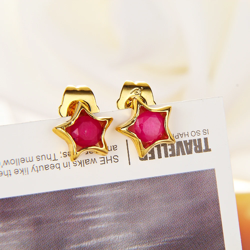 Желтый Позолоченные Винтаж Красный Кристалл Звезда Милые Маленькие Серьги