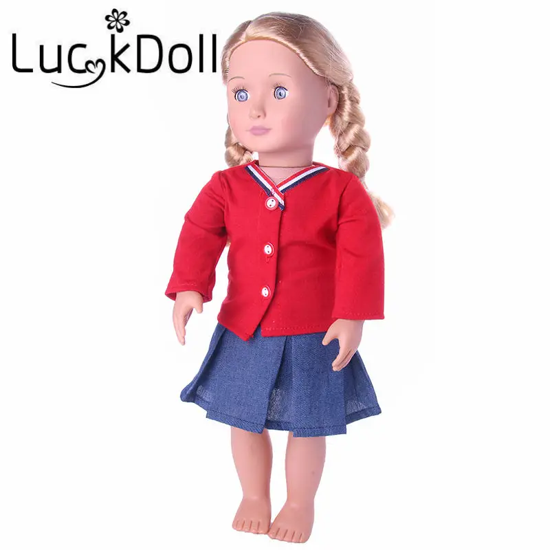 LUCKDOLL красная рубашка на пуговицах и джинсовая юбка размер 18 дюймов американский