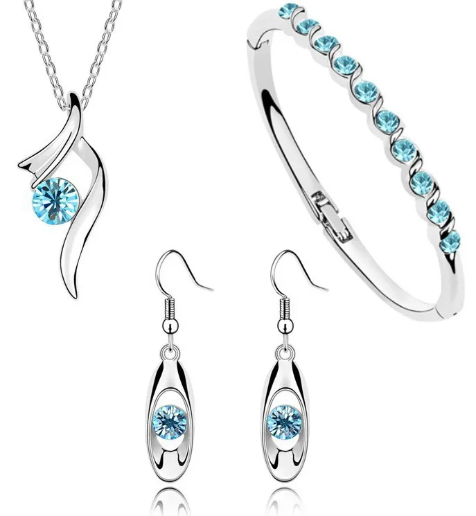 Wholesale Top grade GP chain Austrian CRYSTAL zircon pendant necklace drop earrings bangle Jewelry set | Украшения и аксессуары