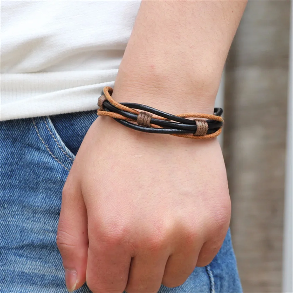 Друзный мужской кожаный браслет с узлом дружбы в западном стиле гармонии