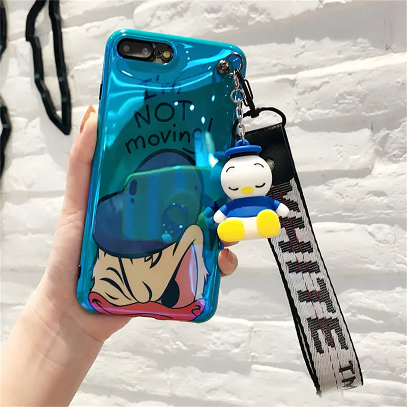 JAMULAR мультик держатель 3D кукла ремешок чехол для телефона для iPhone X XR XS MAX 7 6 6s 8 Plus Дональд Дейзи Блю Рей мягкая задняя крышка