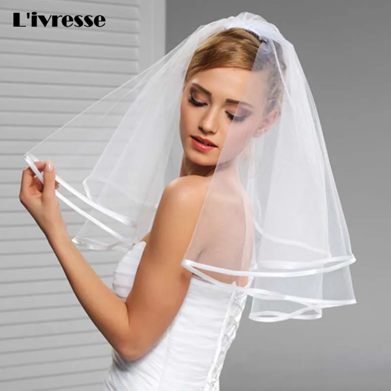 Новинка 2017 оптовая продажа Элегантная двухслойная свадебная фата с краями из