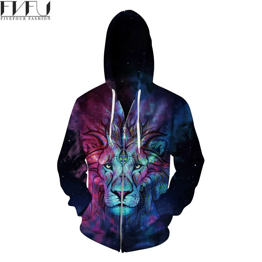 Мода 2017 г. Для мужчин с 3D Толстовки молнии Прохладный Лев принт футболка осень