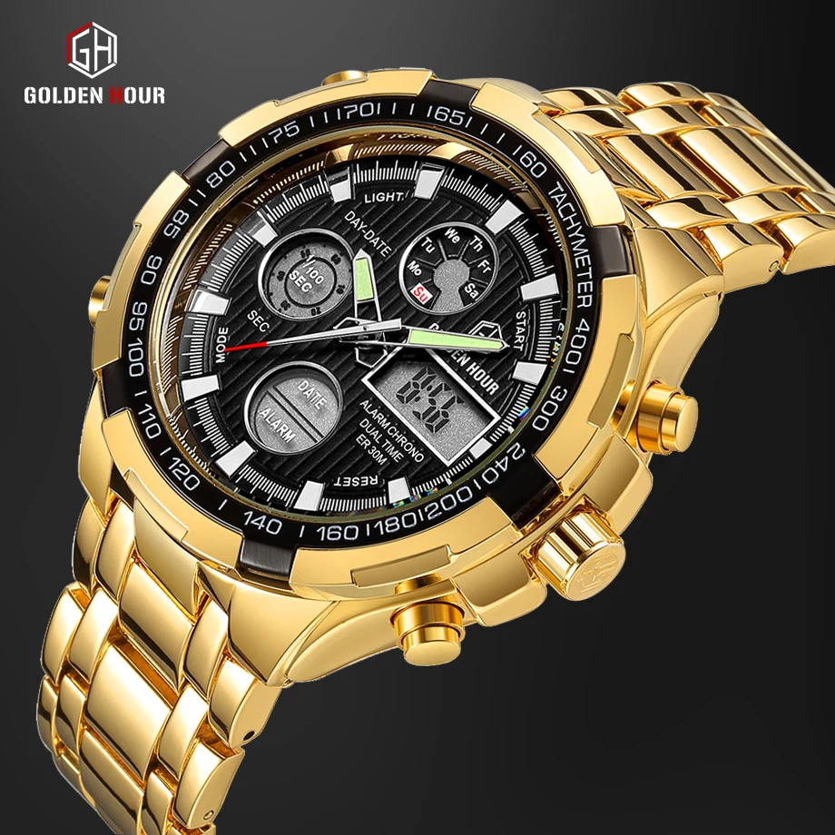 Мужские часы GOLDENHOUR Автоматические цифровые армейские спортивные erkek kol saati