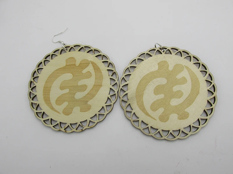 Деревянные серьги Gye Nyame Выгравированные 8 см 6 пар/лот|wooden earrings|gye nyamegye nyame earrings |
