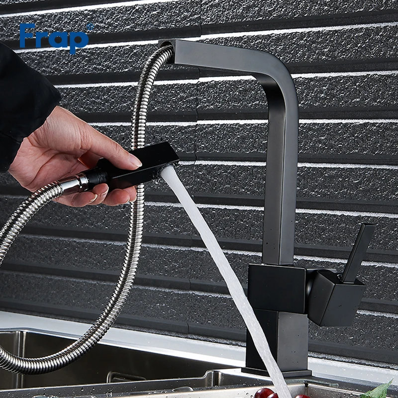 Frap Новый 1 комплект выдвижной Хромированный и черный кухонный кран смеситель для