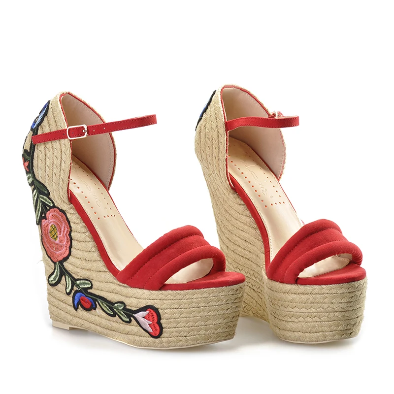 Розовые ладони женская летняя обувь вышитые замши на платформе espadrille цветок